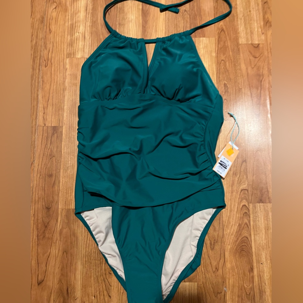🆕 NWT Kona Sol Green One-Piece Swimsuit Halter Style - Picture 3 of 7